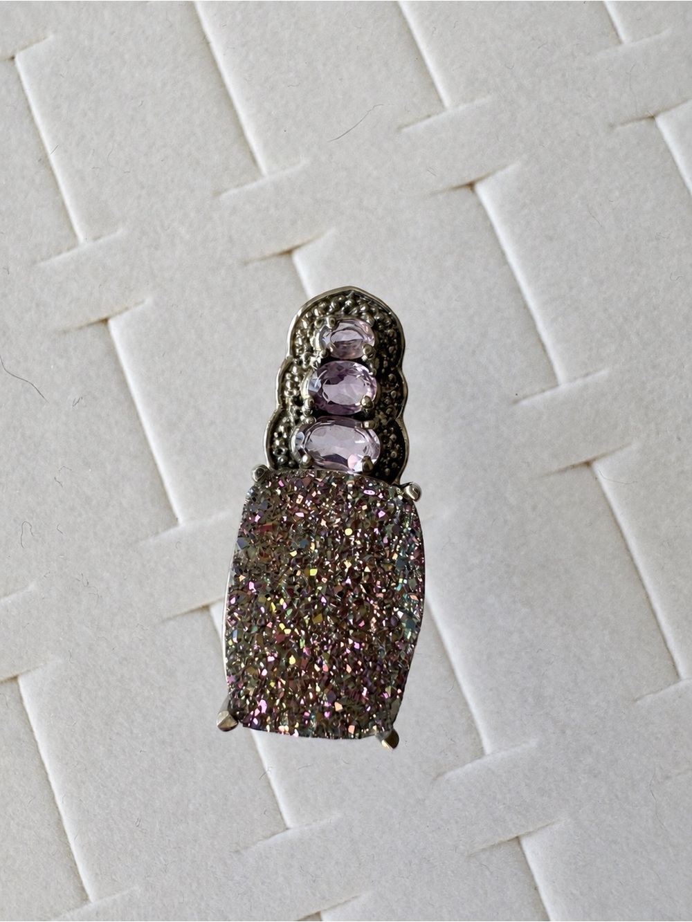Druzy Quartz & Purple Amethyst Pendant 316L Stainless Steel